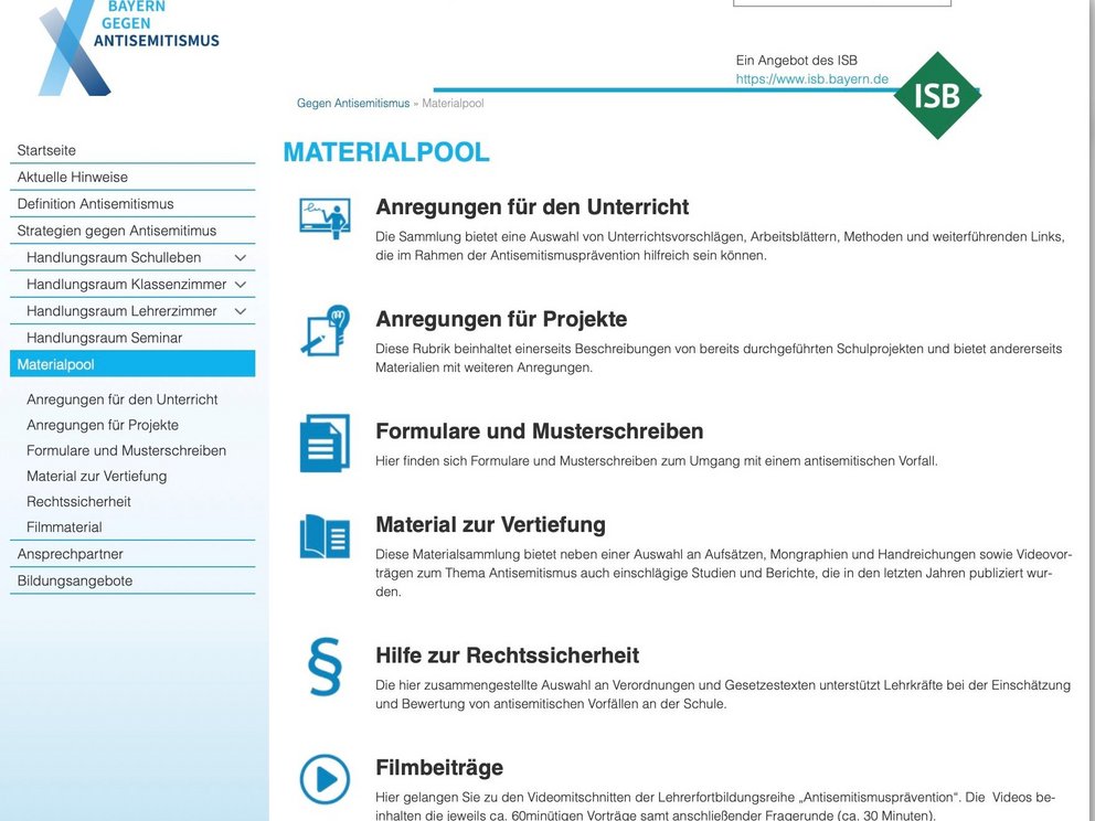 Vorschau: Überblick Materialpool im Portal Bayern gegen Antisemitismus 